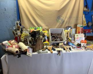 Diverse Collection of Painting and Decorating Tools and Supplies
