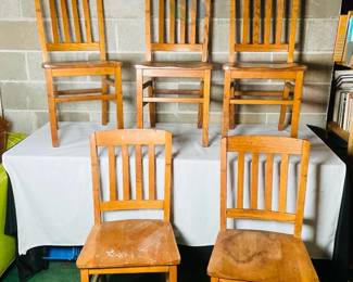Set of 6 Wooden Slat Back Chairs