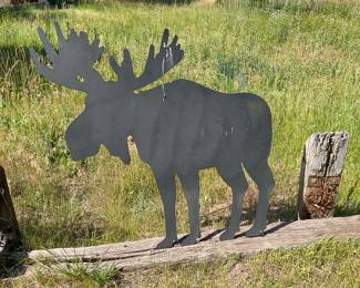 Metal Moose Silhouette Yard Art Sculpture