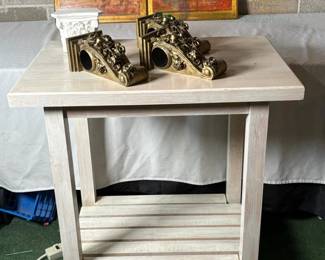 Whitewashed Wood Kitchen Island Cart with Swivel Casters
