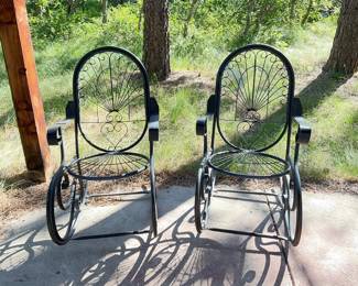 Pair of Black Metal Rocking Chairs