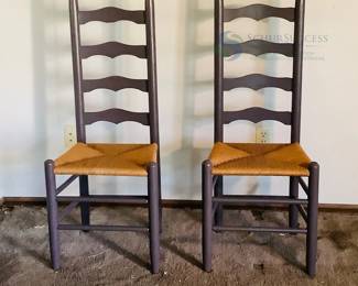 Pair of Ladder-Back Wooden Dining Chairs
