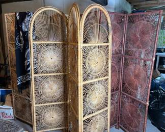 Rattan Wicker Folding Room Divider, 4 Panels