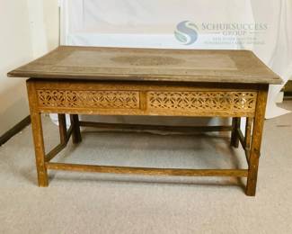 Carved Wooden Table With Tray Top