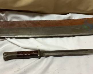 Vintage C.V. Mfg. Co. Machete and Bayonet with Leather Sheath