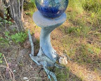 Blue-Green Iridescent Gazing Ball with Metal Stand