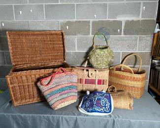 Collection of Wicker and Straw Handbags and Baskets