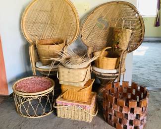 Set of Two Wicker Peacock Chairs & More