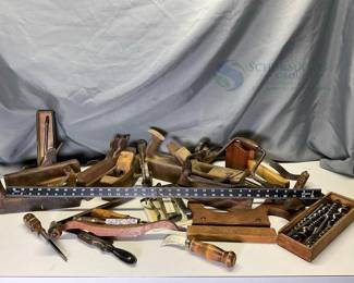 Vintage Woodworking Tools Set - Hand Planes, Auger Bits, Draw Knives, Chisels