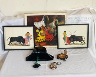 Framed Bullfighting Paintings by Munar & Flamenco Painting by Bosch