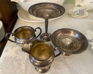Sterling silver compotes and creamer and sugar