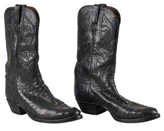 Lucchese Black Ostrich Cowboy Boots