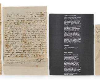Collection of three Republic of Texas documents, with a document signed by Thomas F. McKinney, co-founder of Galveston, Texas, dated 1842, a document from Camp Terry, 1862, and another undated document