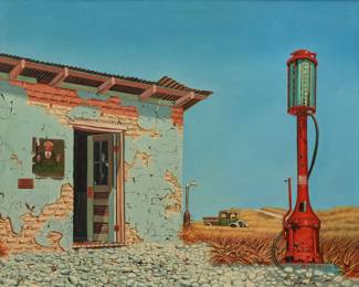 Ely Agulto (Philippines, 20th-21st C.), old abandoned gas station in West Texas, oil on canvas
