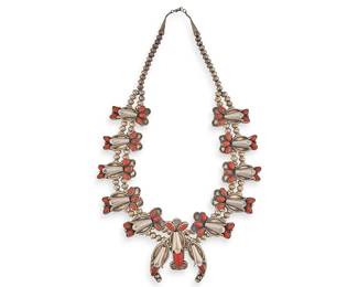 Vintage Coral Sterling Silver Squash Blossom