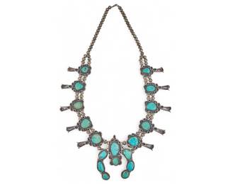 Vintage Turquoise Sterling Silver Squash Blossom