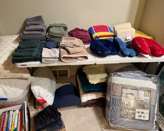 Towels, bedding, pillows, children's books