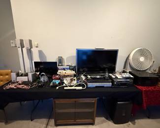 Shredder, Printer, TV's, Cabinet, DVD, VHS