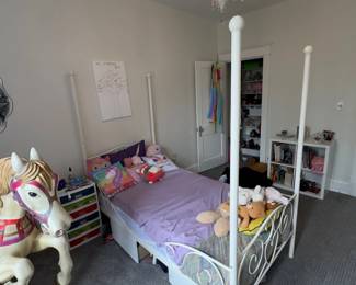 Child bed, bookcase and books