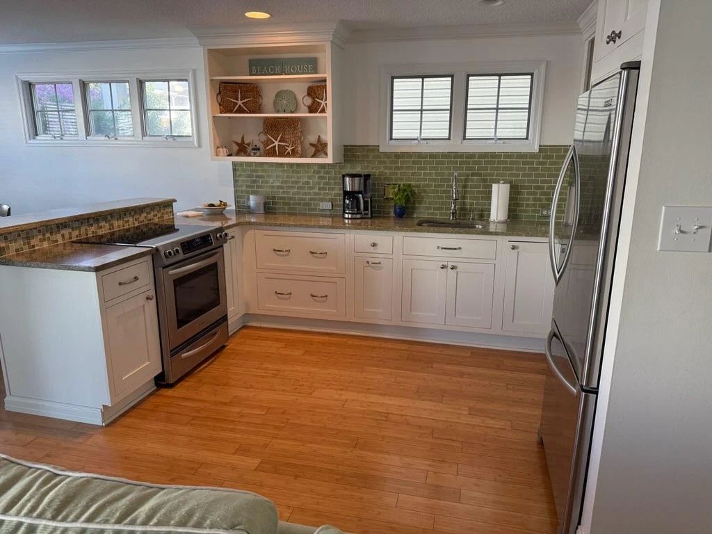 U-shaped kitchen has ample cabinetry