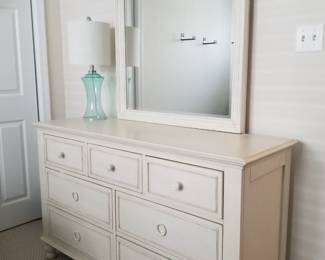 Coastal chic twin bedroom suite: long dresser with mirror