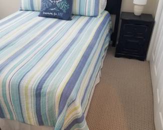 Full bed; blue nightstand