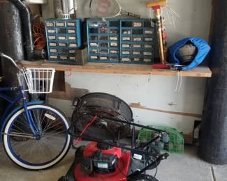 Mower; hardware; garage goodies