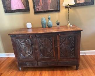 Antique carved cabinet / side table / buffet
Beautiful teak wood!!
Very solid cabinet and it will be a statement piece in your home!
52" w x 23" d x 34" h