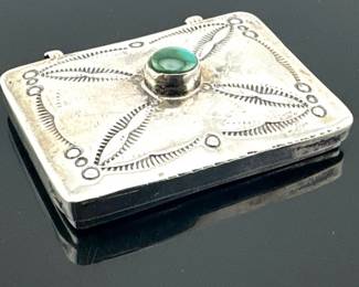Sweet sterling Native American pillbox inset with turquoise