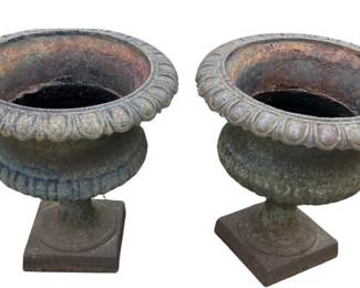 Pair of great looking cast iron Classical garden urns; sold 2x the money
