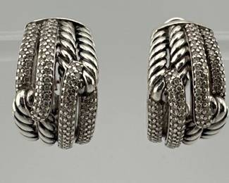 David Yurman labyrinth double loop sterling, diamond earrings