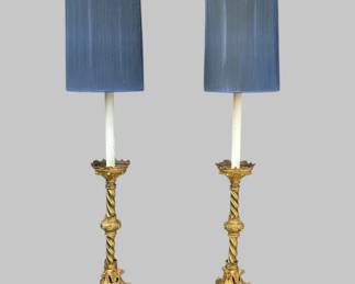 Pair of vintage brass lamps; 60.6"H