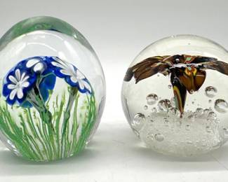  Two vintage Murano glass floral paperweights