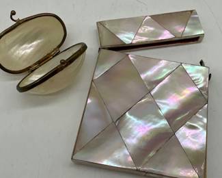 Antique abalone card case, trinket shell box