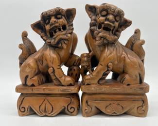 Pr of wood carved foo dogs