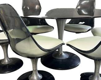 1970's Chromcraft "Space Age" oval smoked glass tulip dining table and 6 chairs
