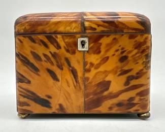 Stunning and desirable antique tortoise shell tea caddy