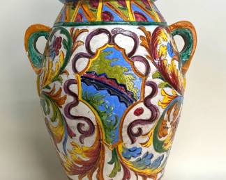 Italian majolica floor vase; 24.5”H
