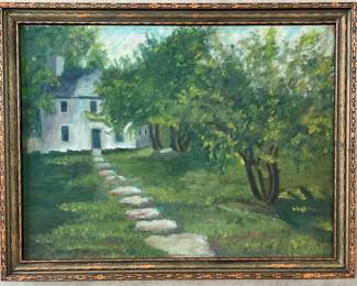 Oil on canvas of summer farm house scene