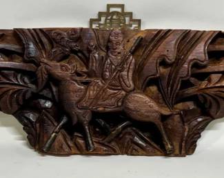 Carved Asian hardwood antique over door panel