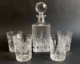 Waterford decanter, “McKee” rocks glasses