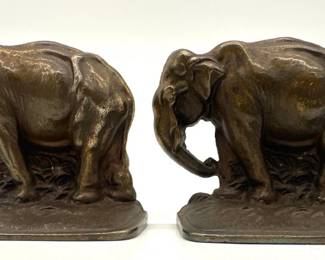 Pair of bronze elephant bookends
