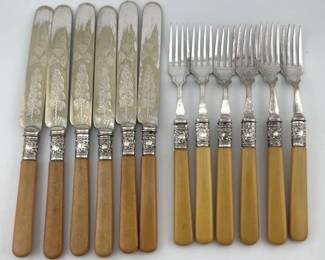 Victorian silver plate, celluloid flatware