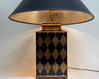 Square base harlequin painted black and gold lamp