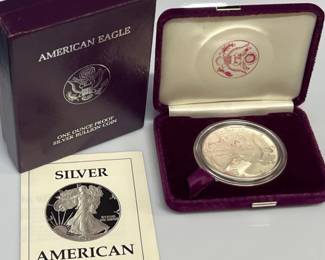 99.9% silver 1987 American Eagle one ounce proof silver bullion coin