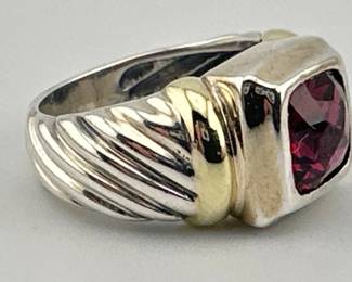 David Yurman 14kt, sterling rhodolite Noblesse ring