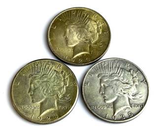 Lot of 3 USA Peace Dollars - 90% silver