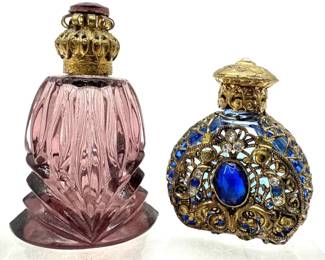 Pair of Czech glass vintage perfume bottles