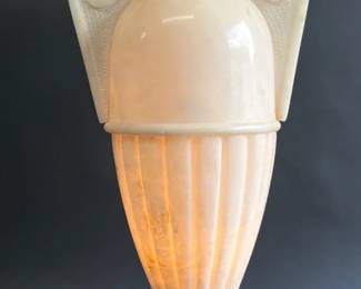Monumental size sleek French Art Deco carved alabaster urn lamp