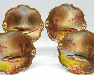 Stunning Limoges handpainted fish plates (4)